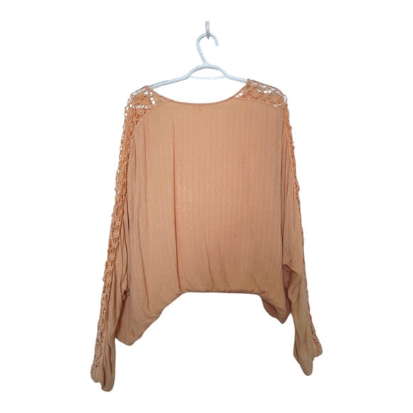 Free People Peach Crochet Sleeve High Low Women's Boho Top⭐⭐Sold - Picture 5 of 9